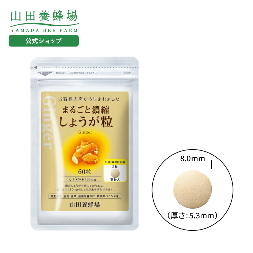 山田養蜂場 まるごと濃縮しょうが粒 60粒袋入 健康食品 サプリ