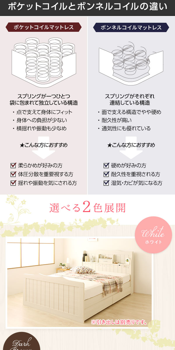 引き出し別売〕 日本製 カントリー調 姫系 ベッド セミダブル (ベッド
