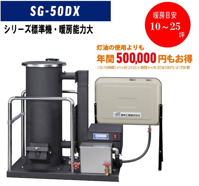 信州工業 廃油ストーブ 10〜25坪用 SG-50DX 90Lタンク付き 個人様宅配