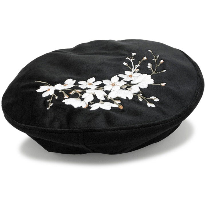 帽子 秋冬 レディース 刺繍 花柄 ベロアFlowerベレー帽 : 帽子屋