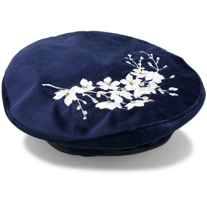 帽子 秋冬 レディース 刺繍 花柄 ベロアFlowerベレー帽 : 帽子屋