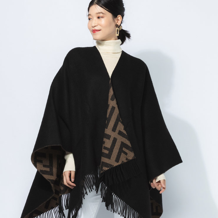 FENDI（フェンディ） リバーシブル カシミヤ＆ウール 無地 総柄