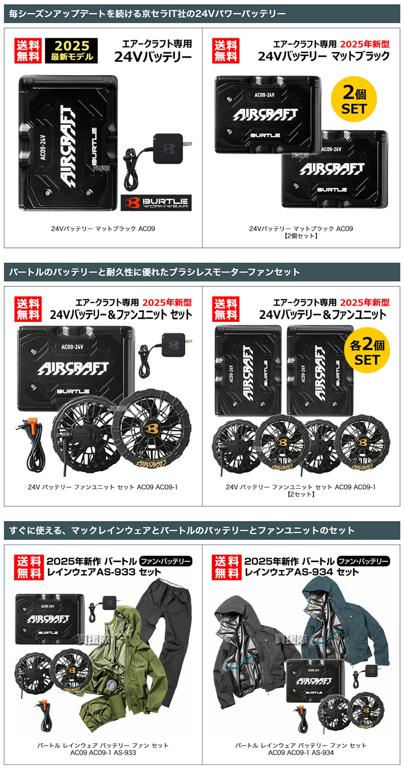 BURTLE（バートル） 2025年新型 バッテリー24V 2025 ファン セット