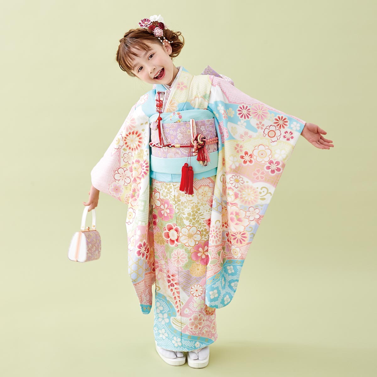 七五三 7歳着物 レンタル フルセット 式部浪漫 ブランド着物 水色