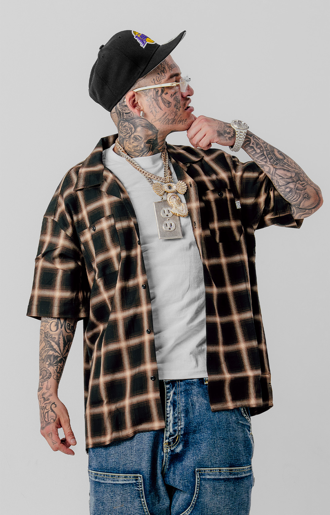 Pro Club Men's Comfort Ombre Checker Short Sleeve Shirt