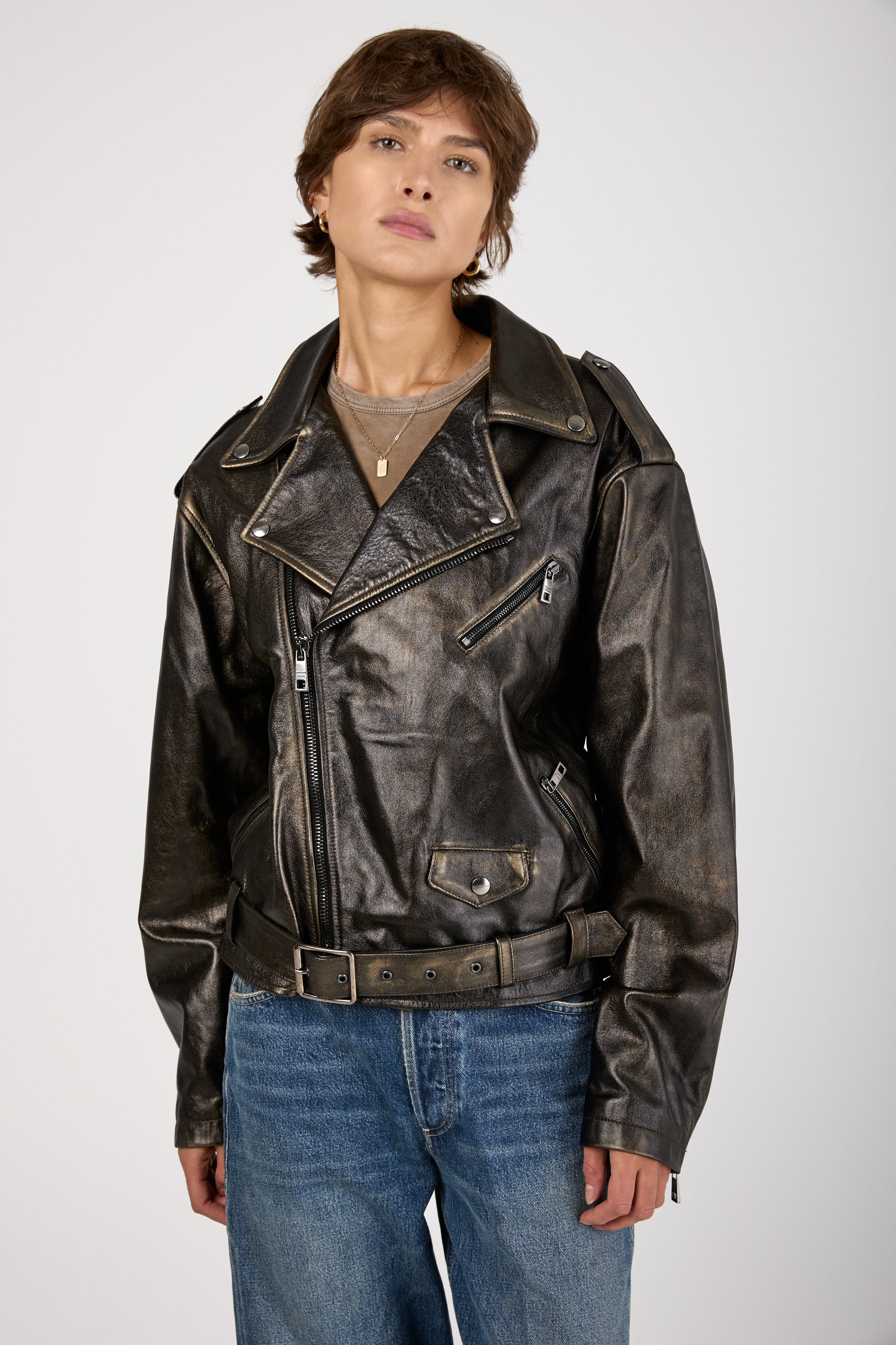 Giorgio Brato Lamb Leather Jacket | Black & Gold | T. Boutique