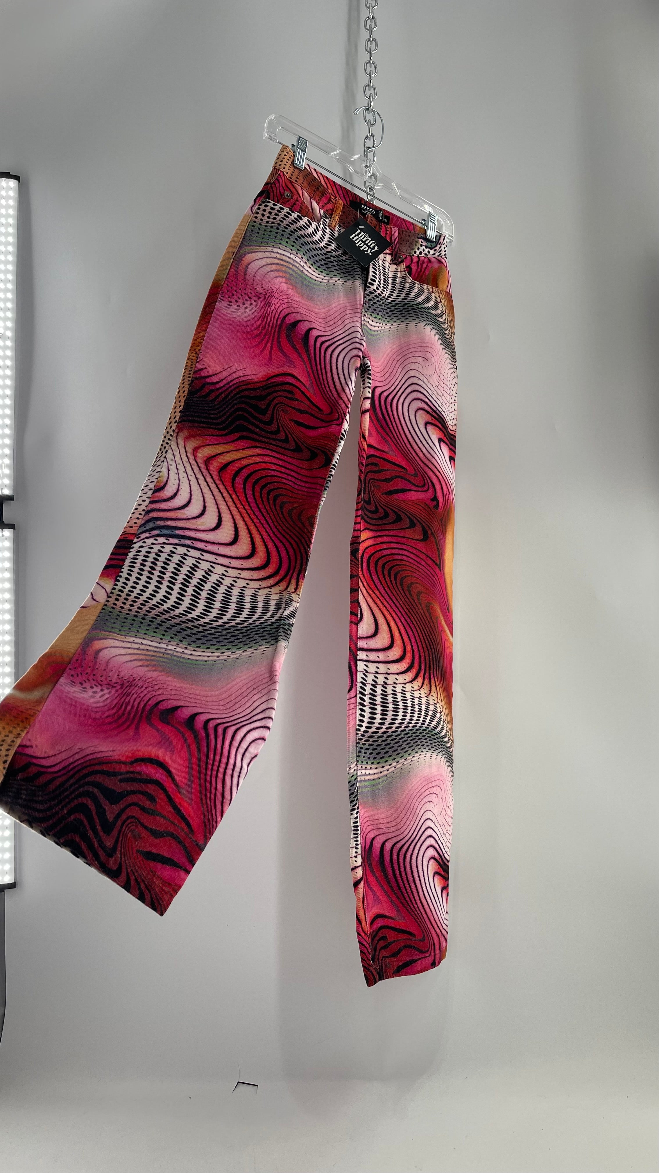 Jaded London Wavy Psychedelic Patterned Jeans Pink/Orange/Black