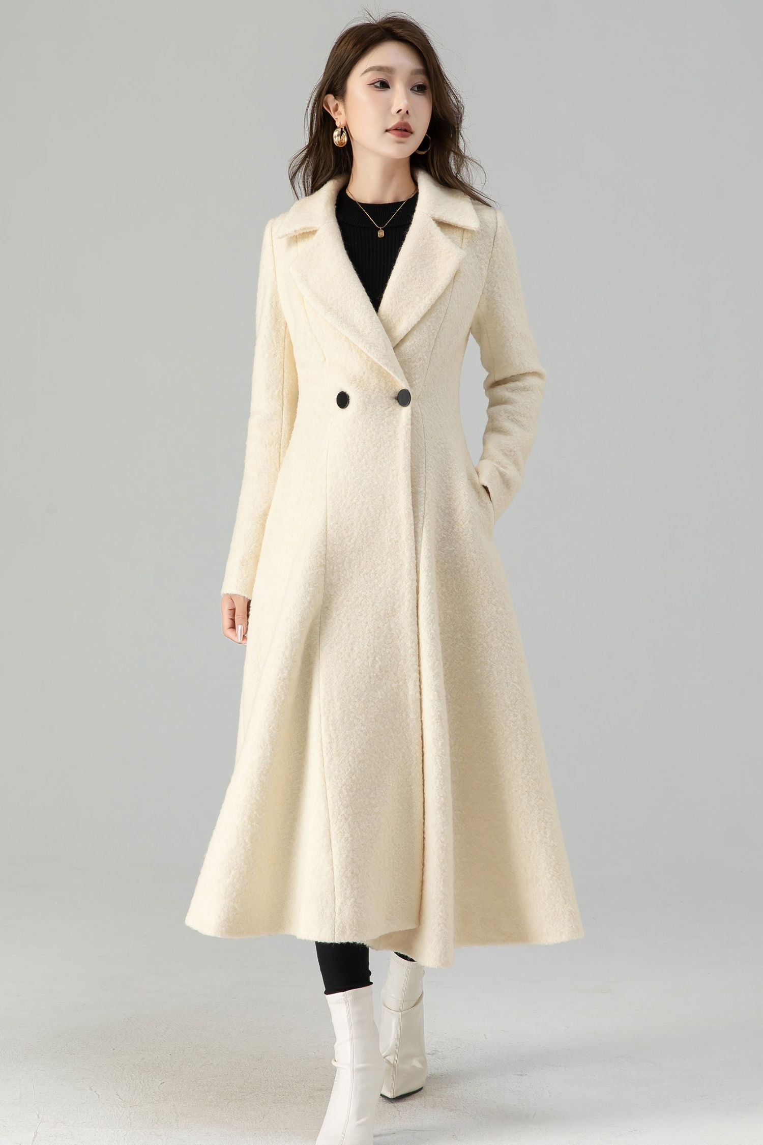 Off white wedding long wool winter coat 4559 – Xiaolizi