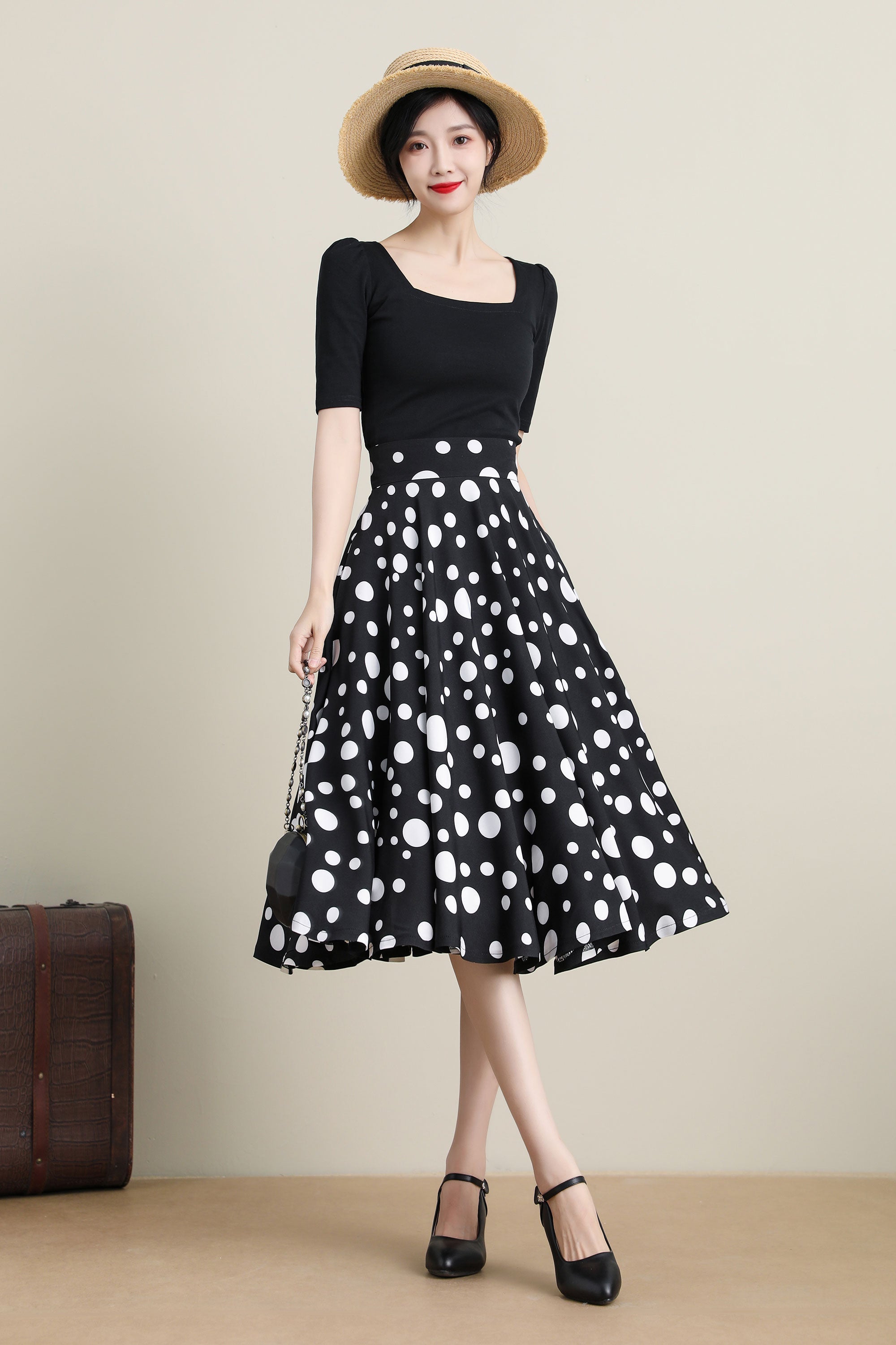 Black polka dot Circle skirt #3315 – Xiaolizi