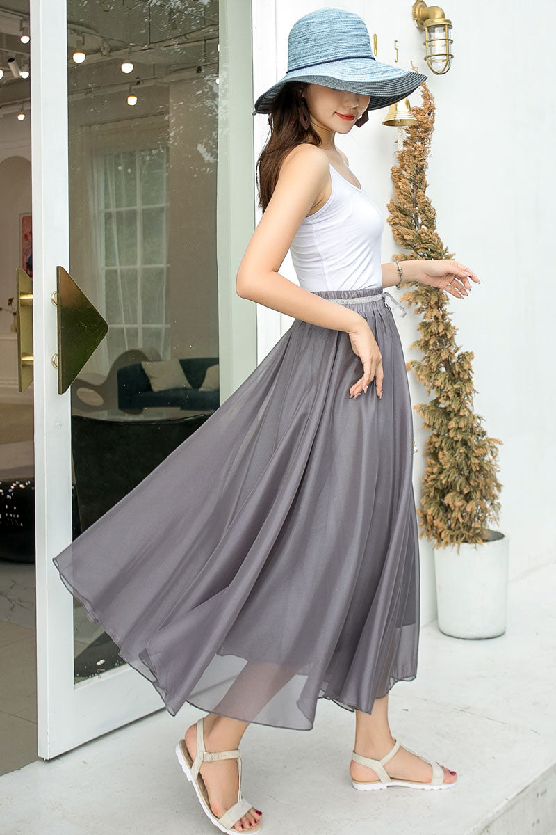 Gray Swing Midi Chiffon Skirt 291001 – Xiaolizi