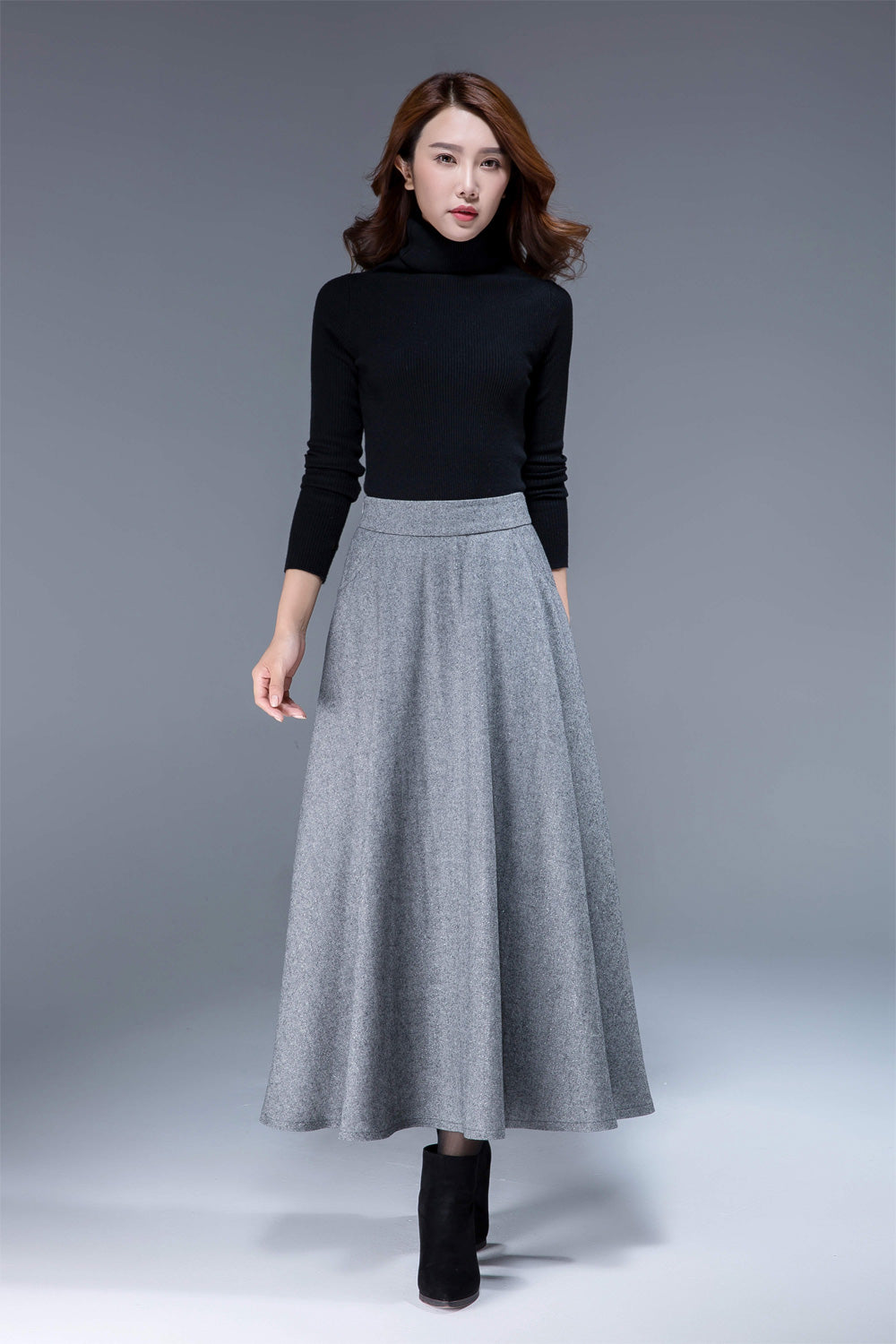 gray wool skirt, a line skirt, classic skirt, elegant skirt, skirt