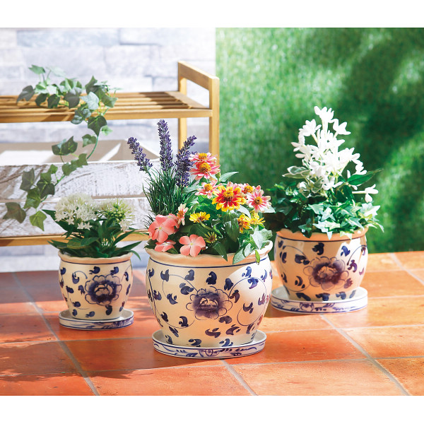 陶器植木鉢6点セット（受皿付）花柄B | シャディギフトモール