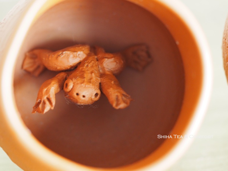 Motozo Red Clay Handmade Animal, Fish, Crane, Crab cups 4 pcs