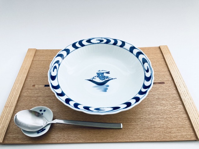 大砲船桔梗渕スープ皿 しん窯青花