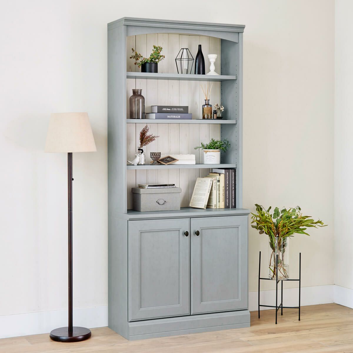 ディスプレイラック 幅87cm 高さ203cm グレー ホワイト シェルフ 本棚