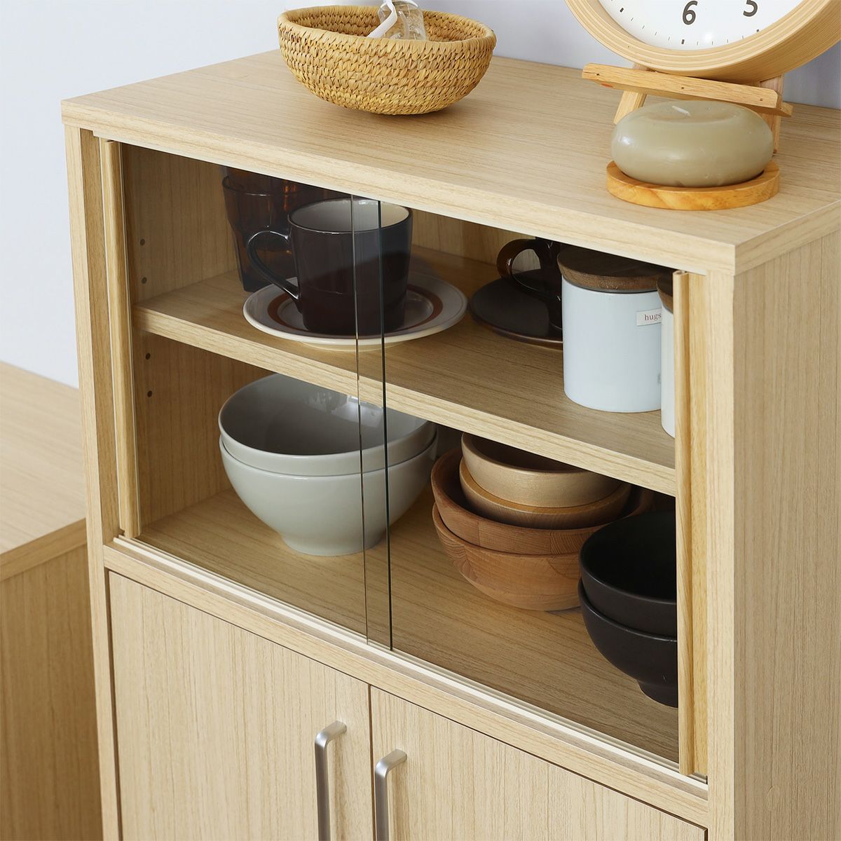 ミドルレンジボード キッチンボード 食器棚 ホワイト ライトブラウン