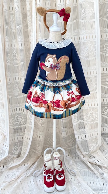 リスりんごバスケットワンピース/シャーリーテンプル リスりんご