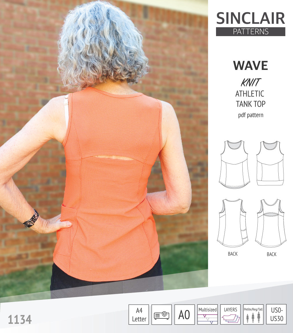 Wave fitted athletic knit tank top with waistline shaping and