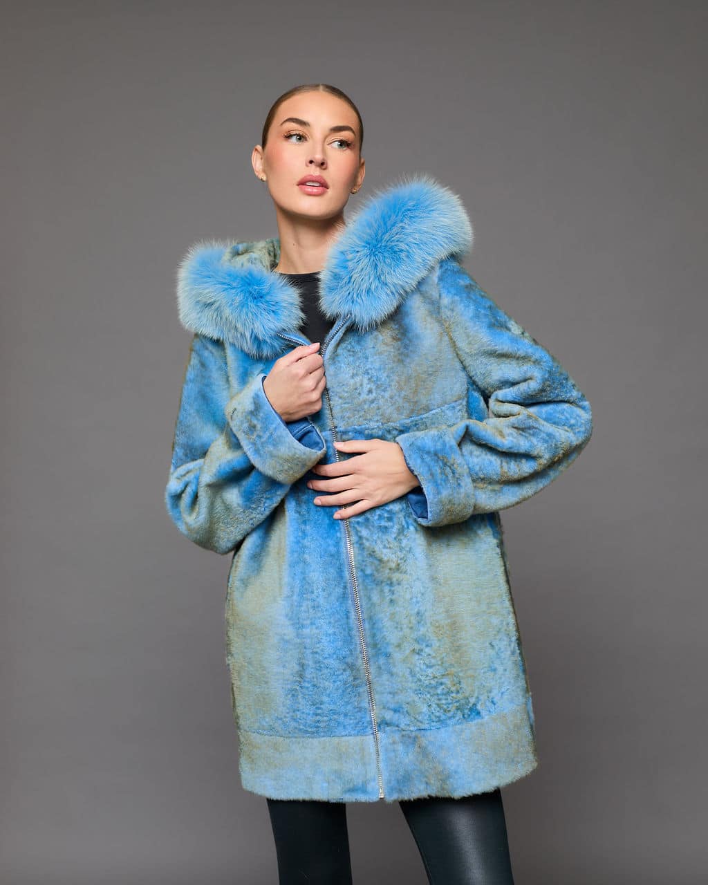 The Clemni Reversible Astrakhan Lamb Parka with Fox Fur Hood
