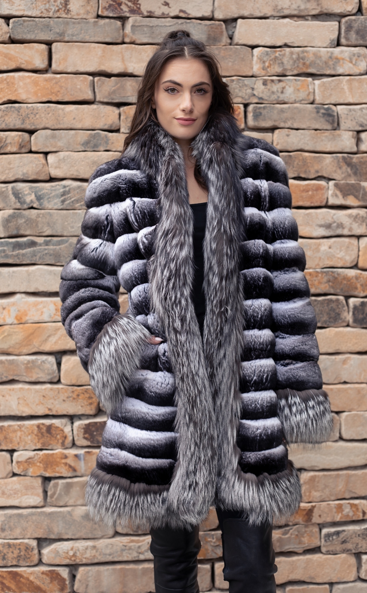 Empress Chinchilla with Silver Fox trim - Sitka Fur Gallery