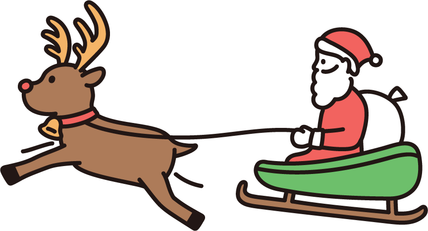 ソリに乗ったサンタとトナカイのイラスト｜商用可・フリーイラスト素材