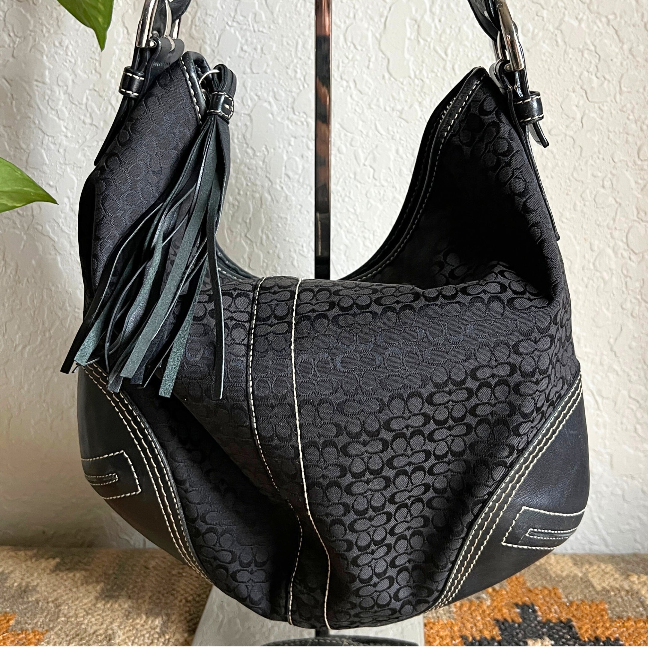 Vintage Coach Signature Hobo Slouch Y2k Shoulder Bag Black 2158