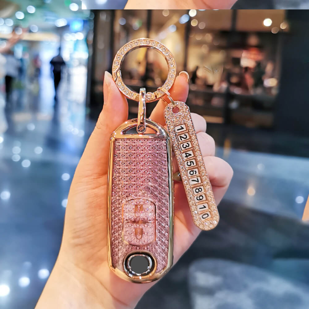 マツダ】スワロフスキー風ビジューキーリング＆ナンバープレート付