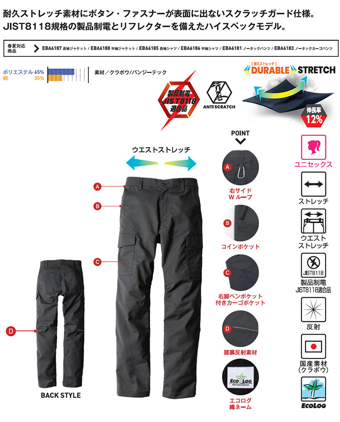 BIGBORN|EARLYBIRDarno|EBA183 ノータックカーゴパンツ|SSS-UNIFORM