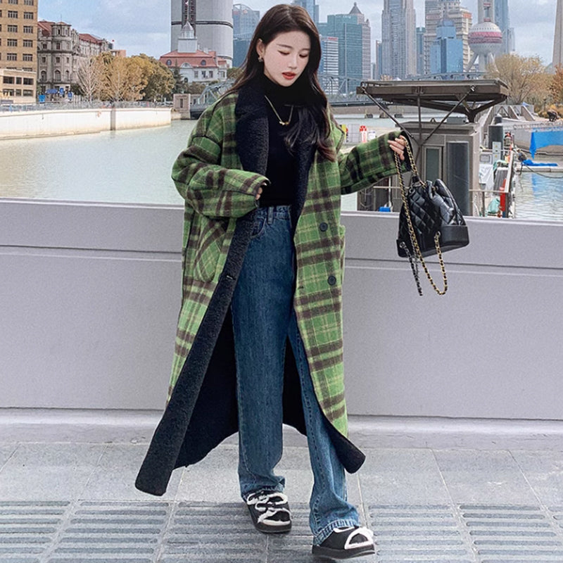 グリーンチェックリバーシブルコート