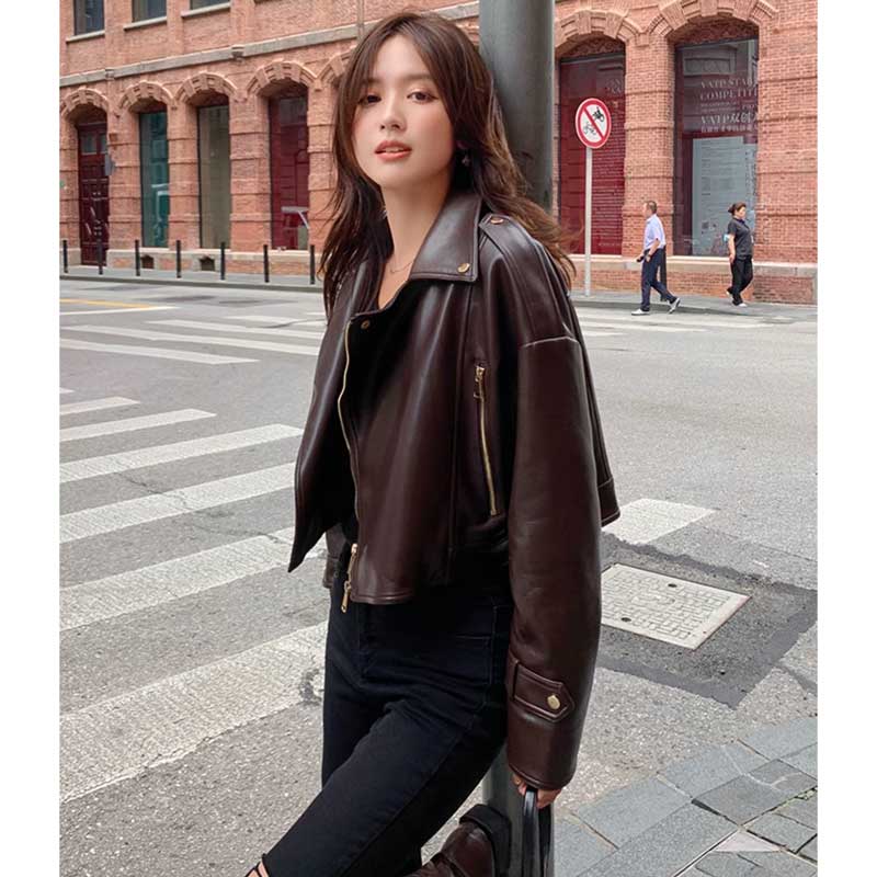 ショート丈レザージャケット(2colors)（茶・黒）秋/冬 辛口アイテムで