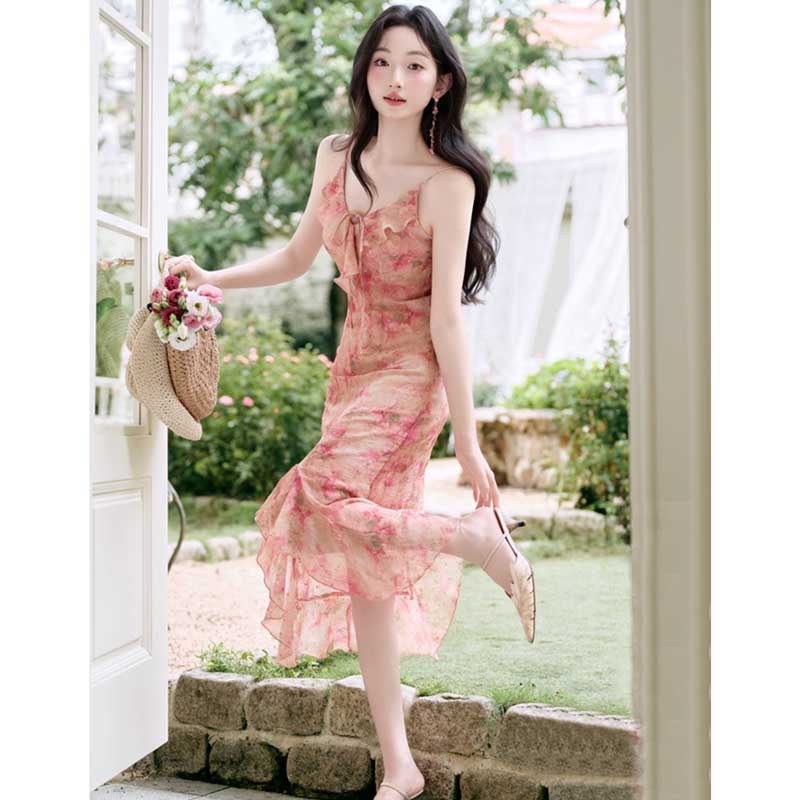 ピンクボレロ×フラワーフリルワンピース（ピンク）春/夏 フェミニン