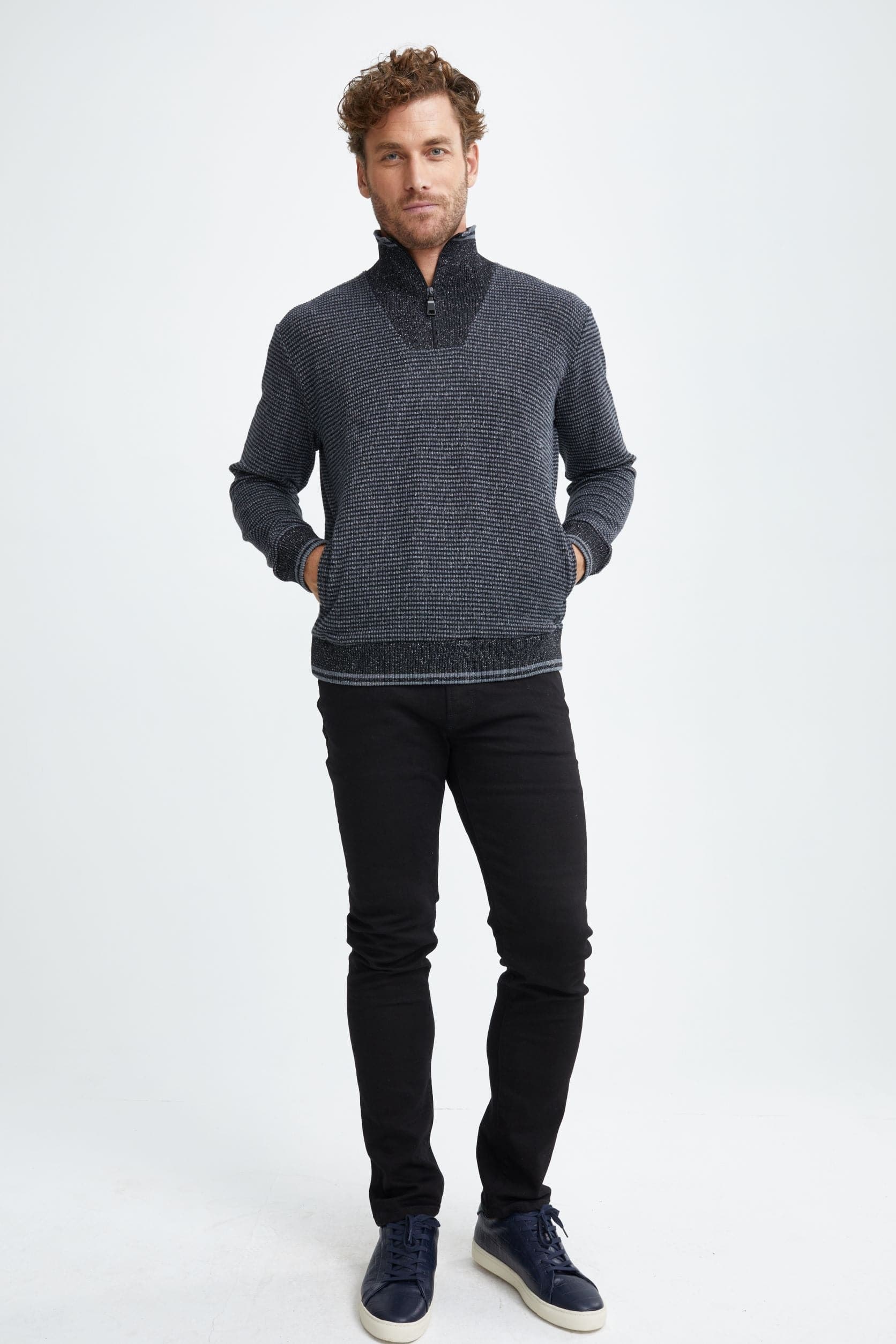 Black Quarter-Zip Knit Sweater – Men's Cozy Layering Sweater