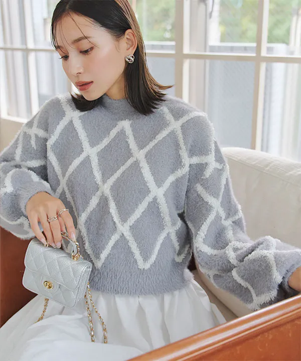 フェザー×パイルチェックニットトップス [N1113] | トップス全品送料