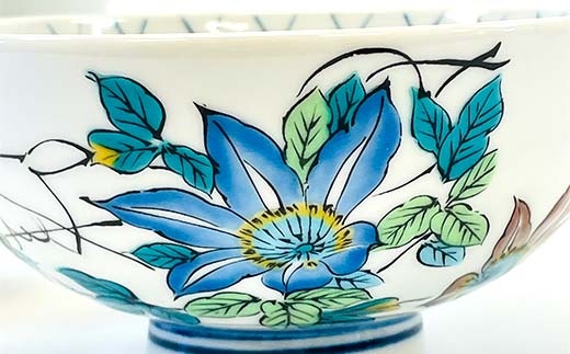 九谷焼 組飯碗 鉄仙 伝統 色絵磁器 九谷五彩 手描き 一点もの