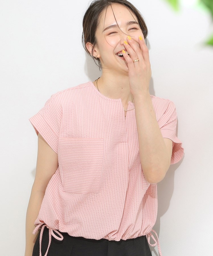 洗える/S-LL】シルエット変化を楽しめる サッカーストライプ柄