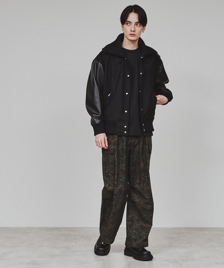 ビームス スタジャン ラムレザー 切り替え ファラオ ドンキーネック L