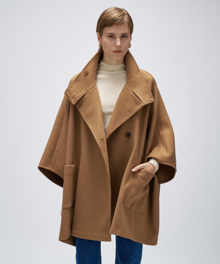 手洗い可】メルトンジャージポンチョコート（スタンドカラーコート