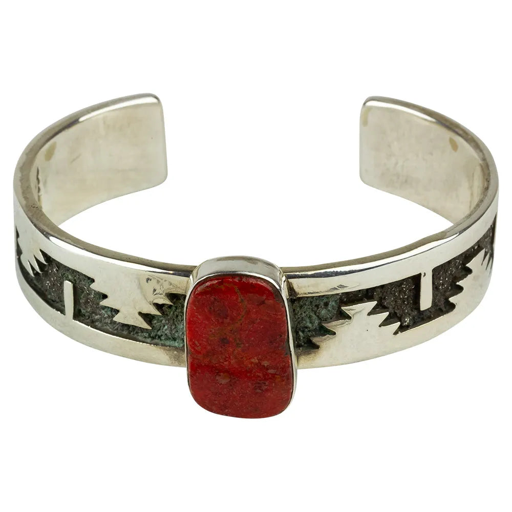 Navajo Coral Sterling Silver Bracelet by Marita Jackson