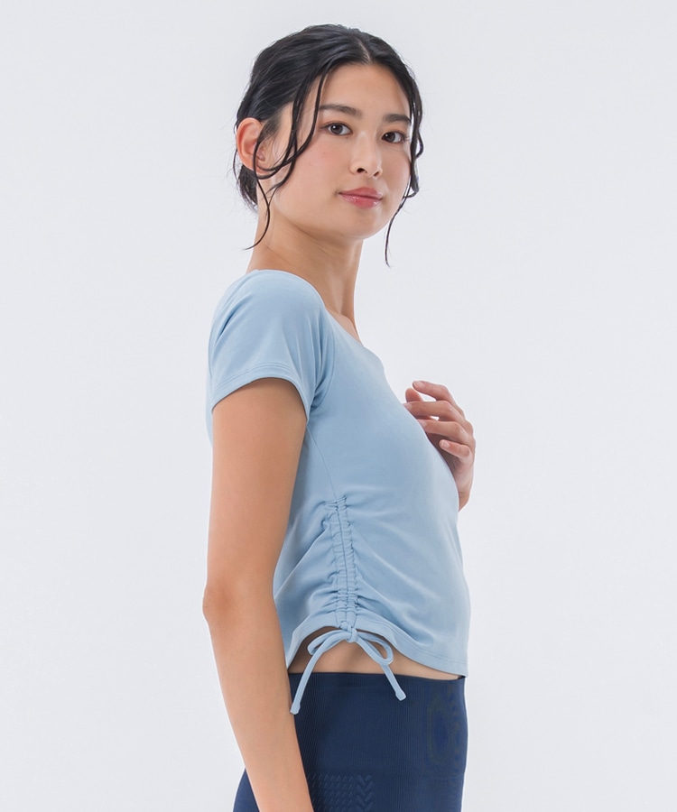 SUKALA】カップ付きルーシュドサイドTee(S・M・Lサイズ サックス