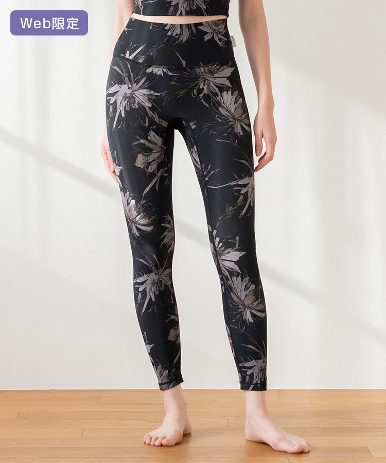 SUKALA】リブBigフラワープリントレギンス(XS・S・M・Lサイズ スモーク