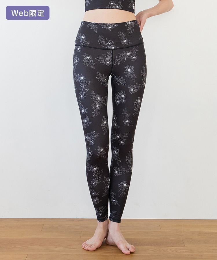 SUKALA】リボンフラワープリントレギンス ブラック Lサイズ SUKALA