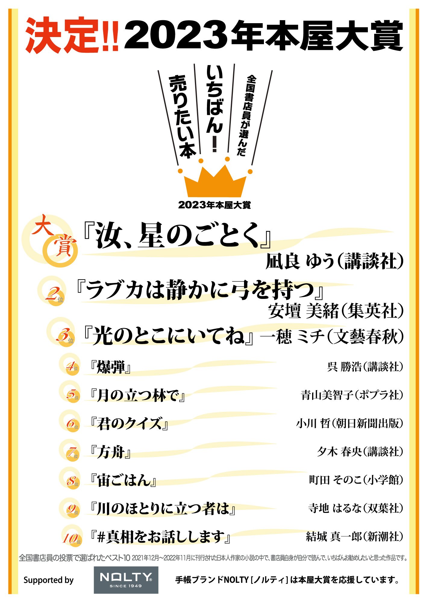 2023年「本屋大賞」受賞作はこちら！(2023/4/12) | 紀伊國屋書店 - 本