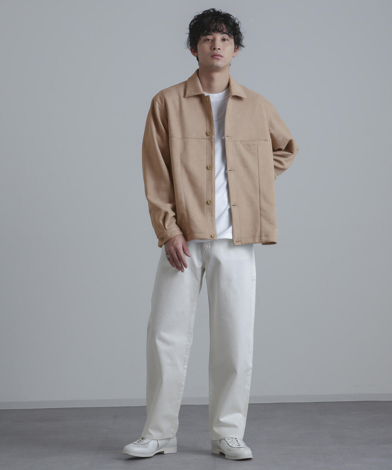 フェイク スウェード ストレッチ リラックス シャツ ブルゾン