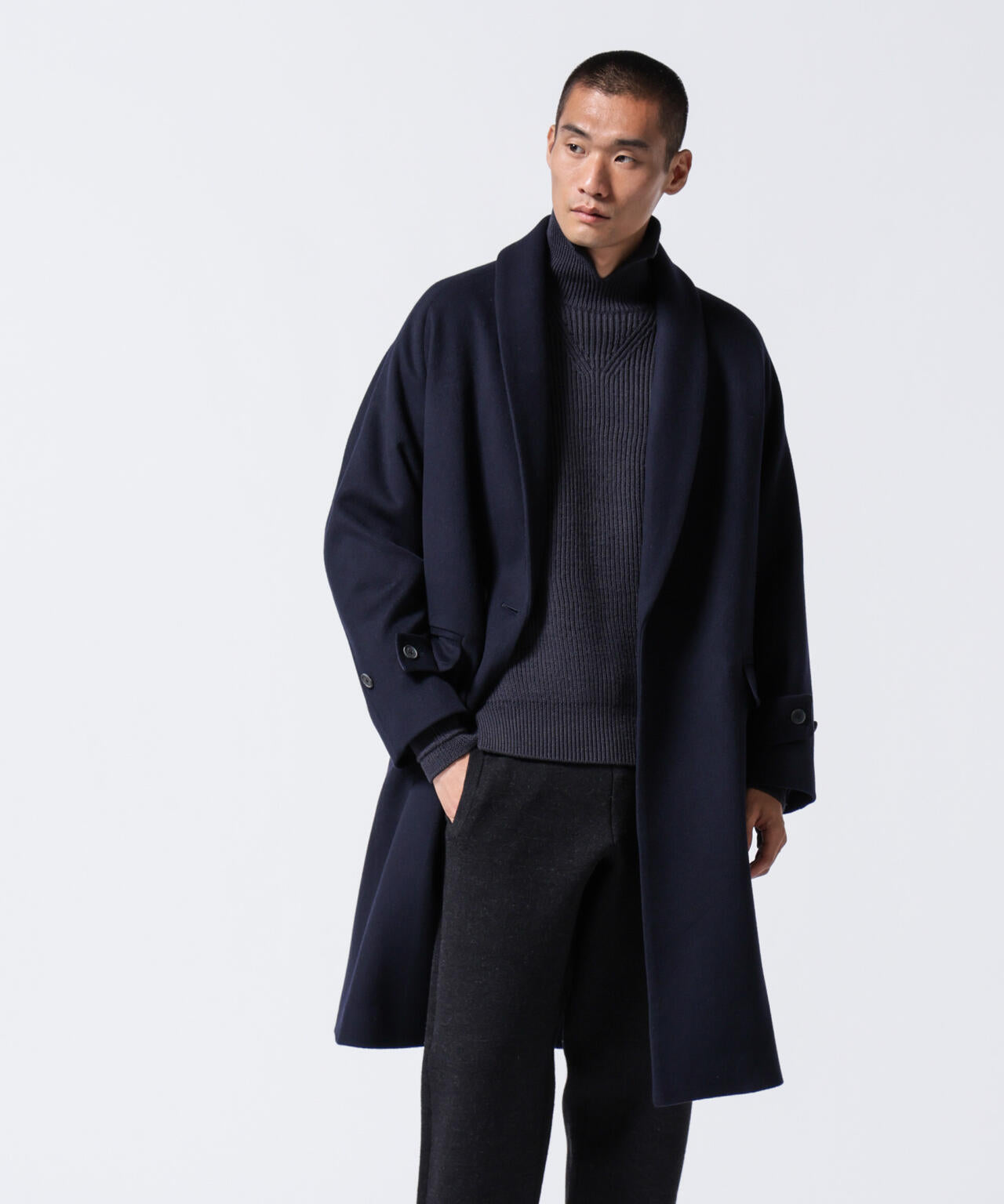 ASSEMBLANC ｣ シルク ブレンド ダブルクロス ショールカラー コート