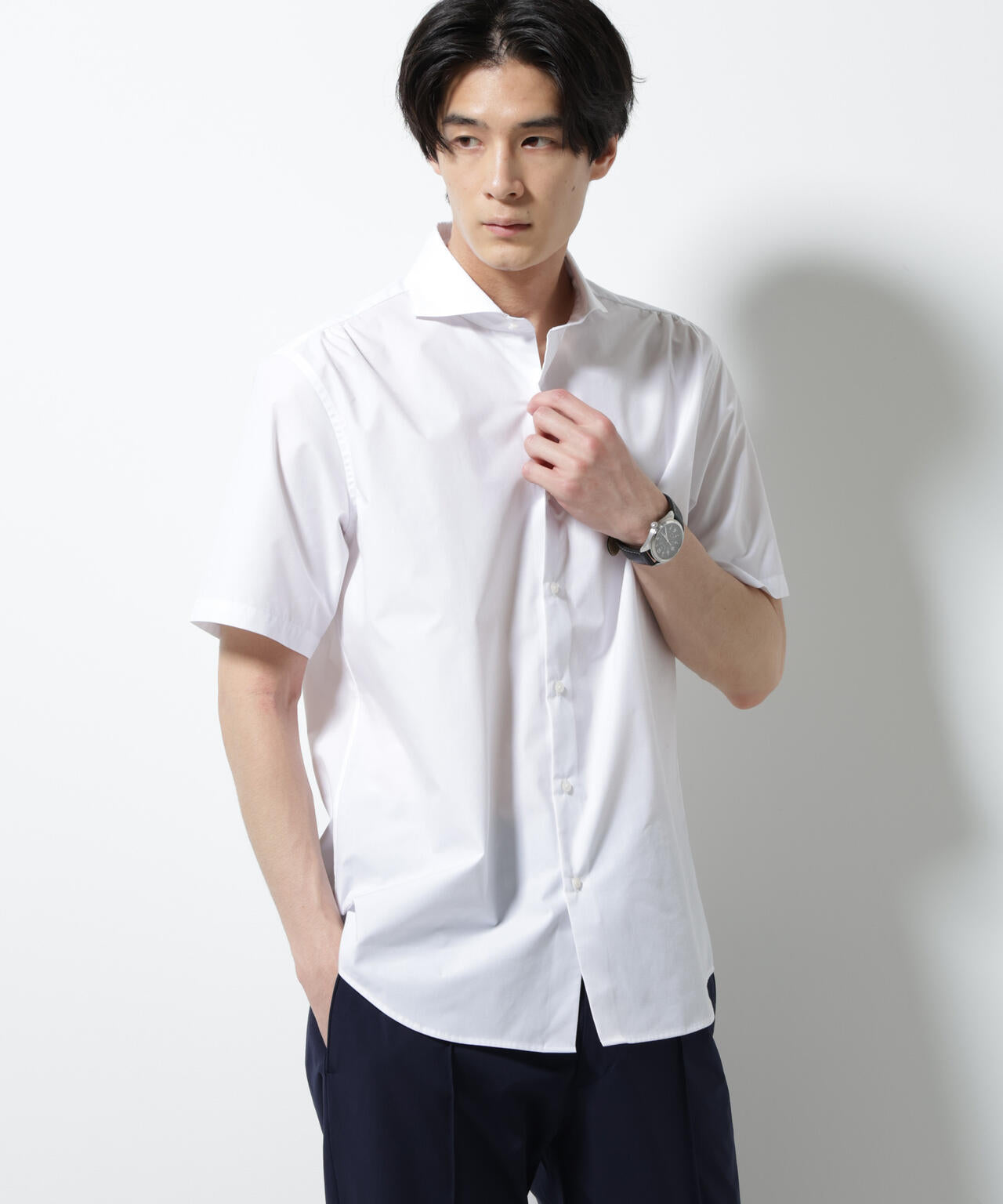 N shirt」Anti Soaked(R) 汗染み防止 ホリゾンタルカラー シャツ 半袖
