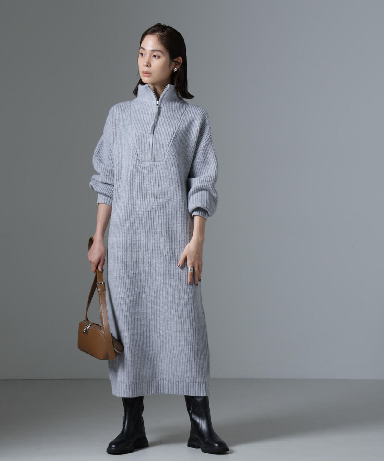 ハーフジップ ニット ワンピース