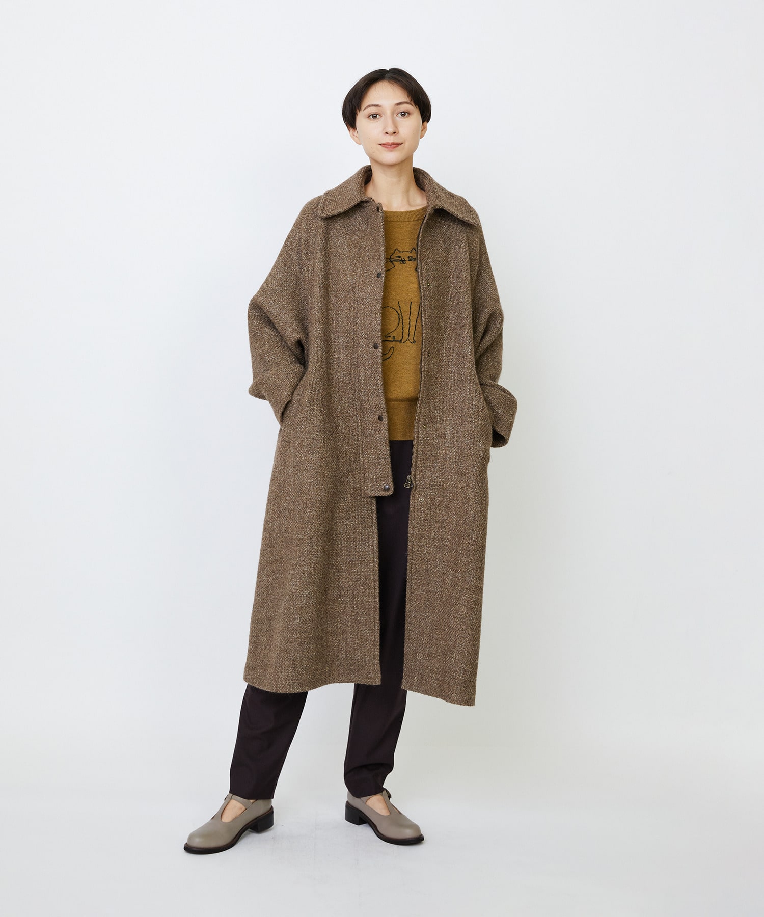 リネンウールツイードステンカラーコート｜BIGI online store - ビギ
