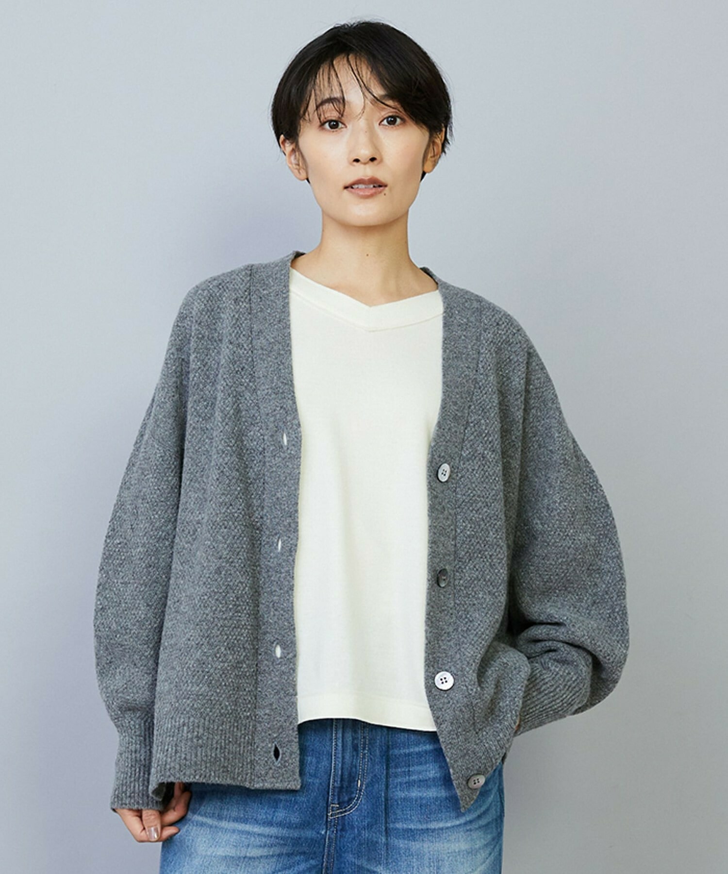 クーマラム鹿の子編みVネックカーディガン｜BIGI online store - ビギ
