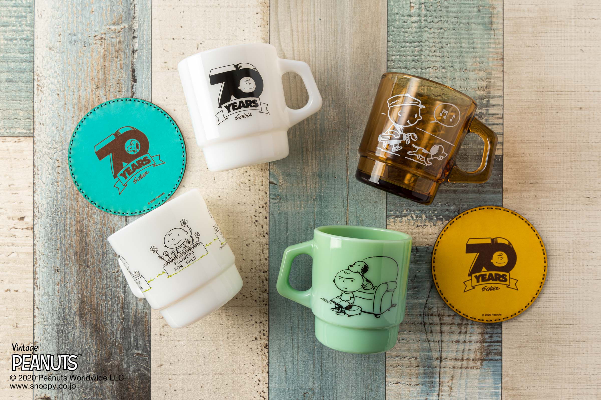 ピーナッツ生誕70周年記念] スタッキングマグ＆レザーコースター