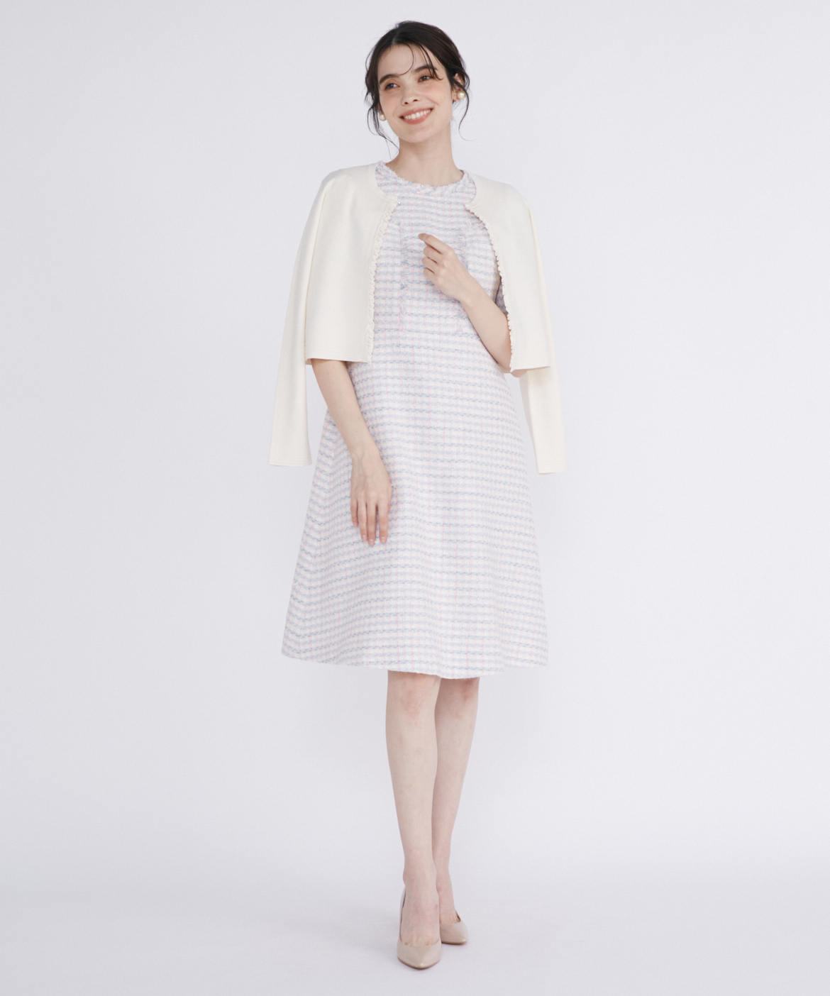 M Maglie le cassetto》ファンシーツイードワンピース《Linton Tweeds